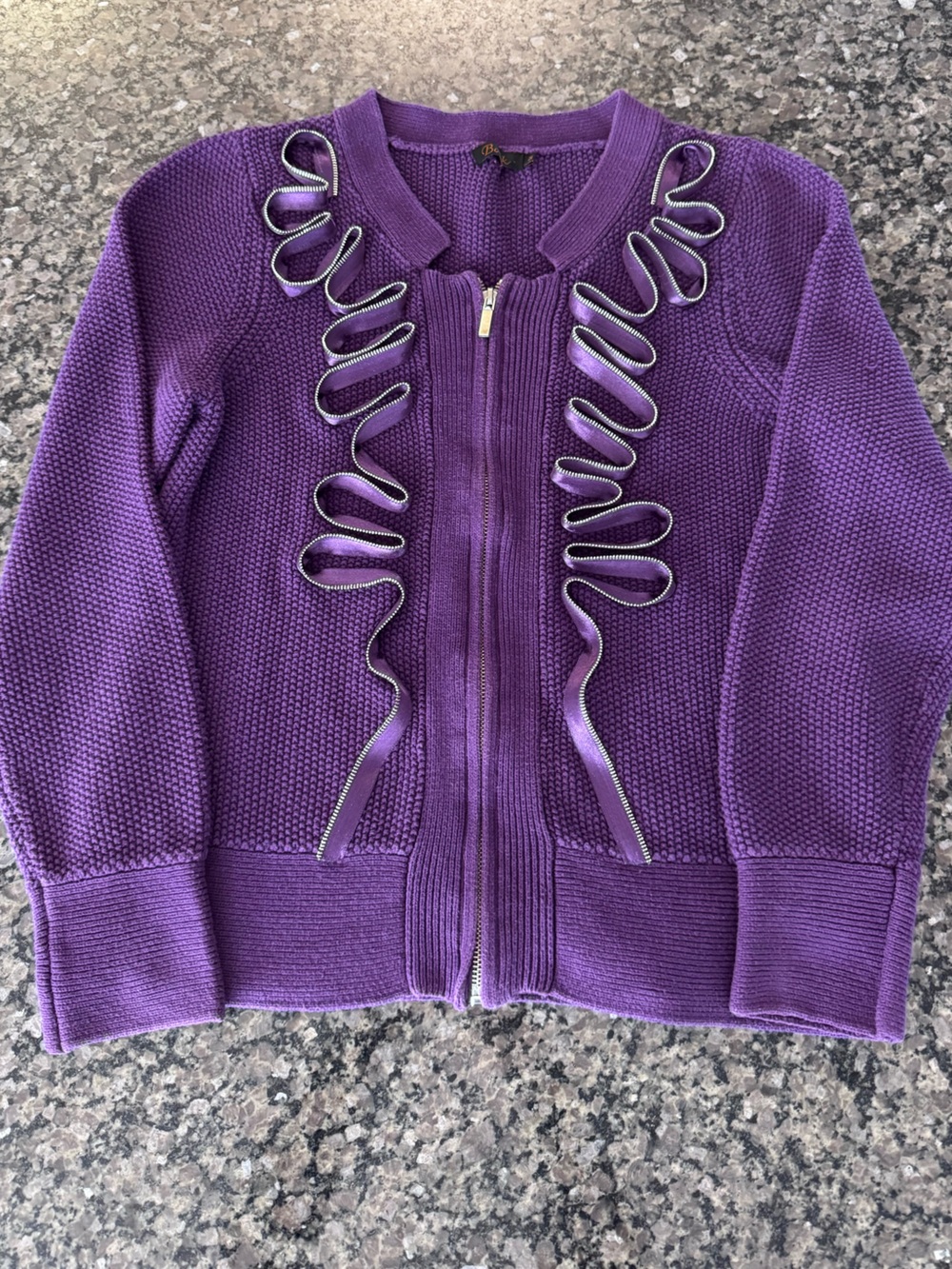 VTG 3D Zip Waffle Knit Cardigan M Purple Maximalist Avant Garde 80’s 90’s Artsy